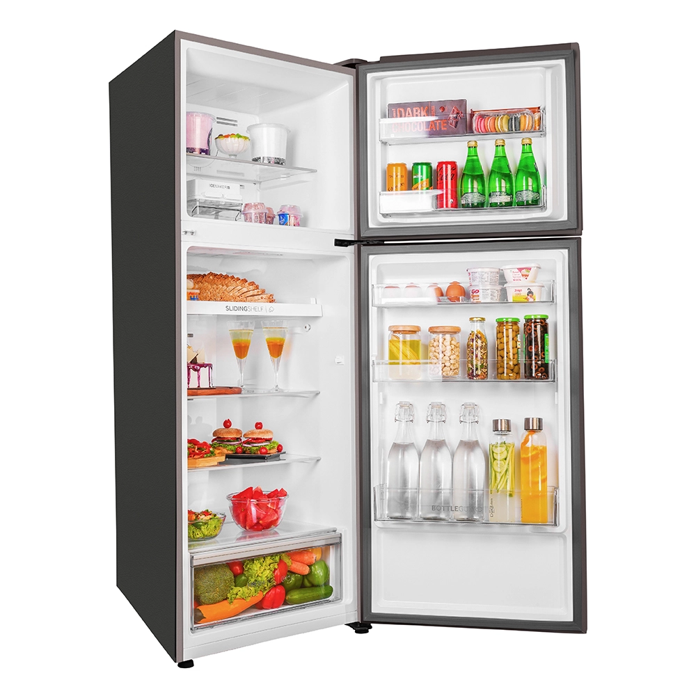 Haier Vogue Series 328L , Yellow Grey Glass Finish Top Mount Frost Free 10 in 1 Convertible Refrigerator HRF-3783YGG